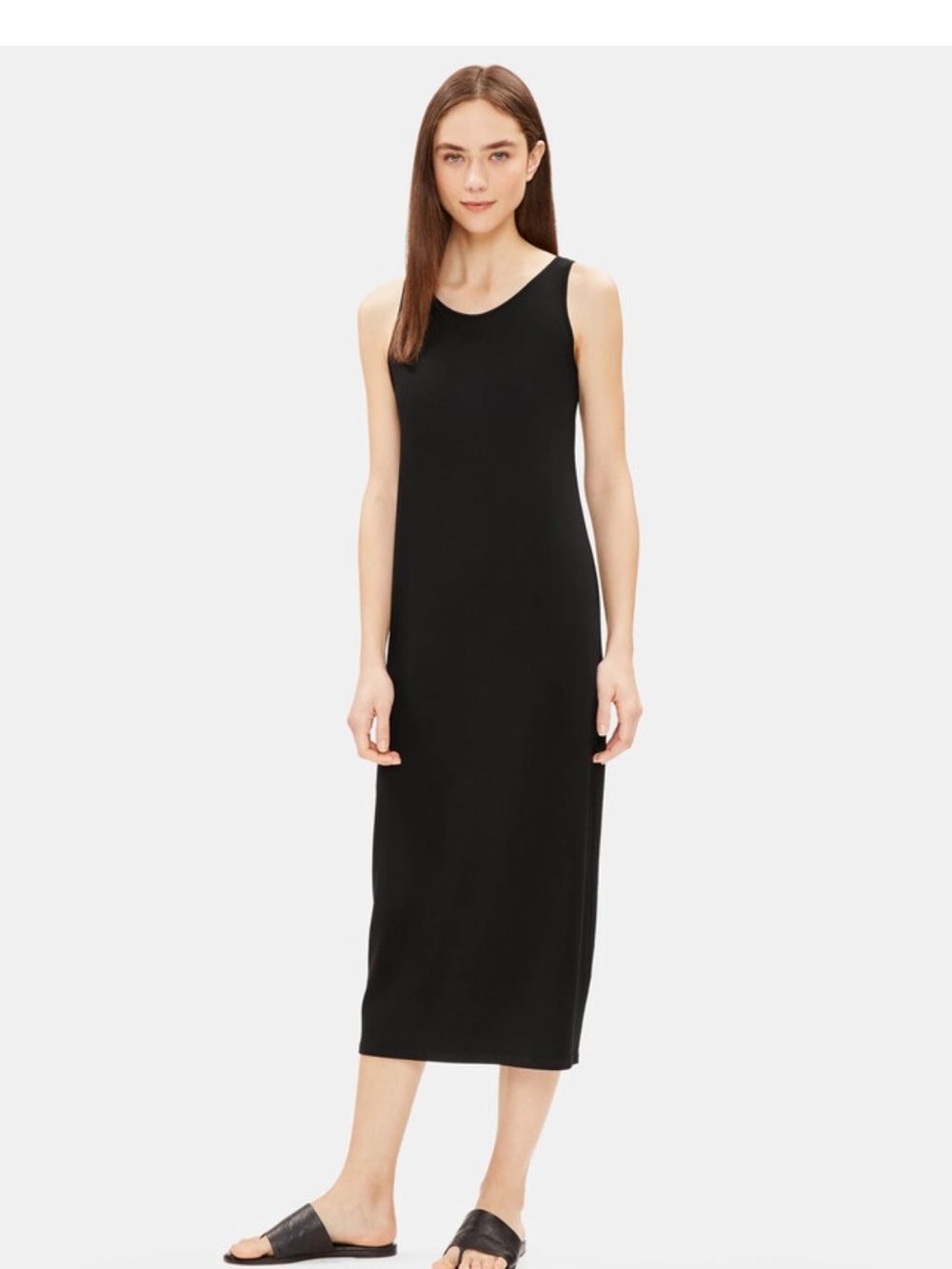O Eileen Fisher System Vicose Jersey Black Sleeveless Midi Tank Dress 3X